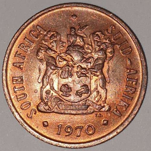 1970 - 2 CENT COIN (TWO CENT COIN) - RSA - BRONZE - KM#83 - BILINGUAL LEGEND - WILDEBEEST